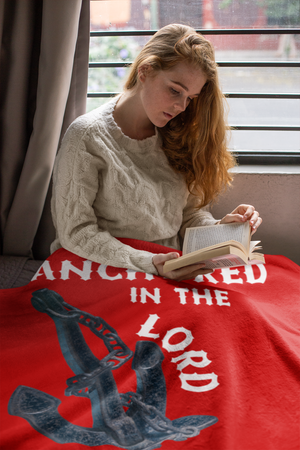 Anchored In The Lord Cozy Plush Fleece Blanket - White