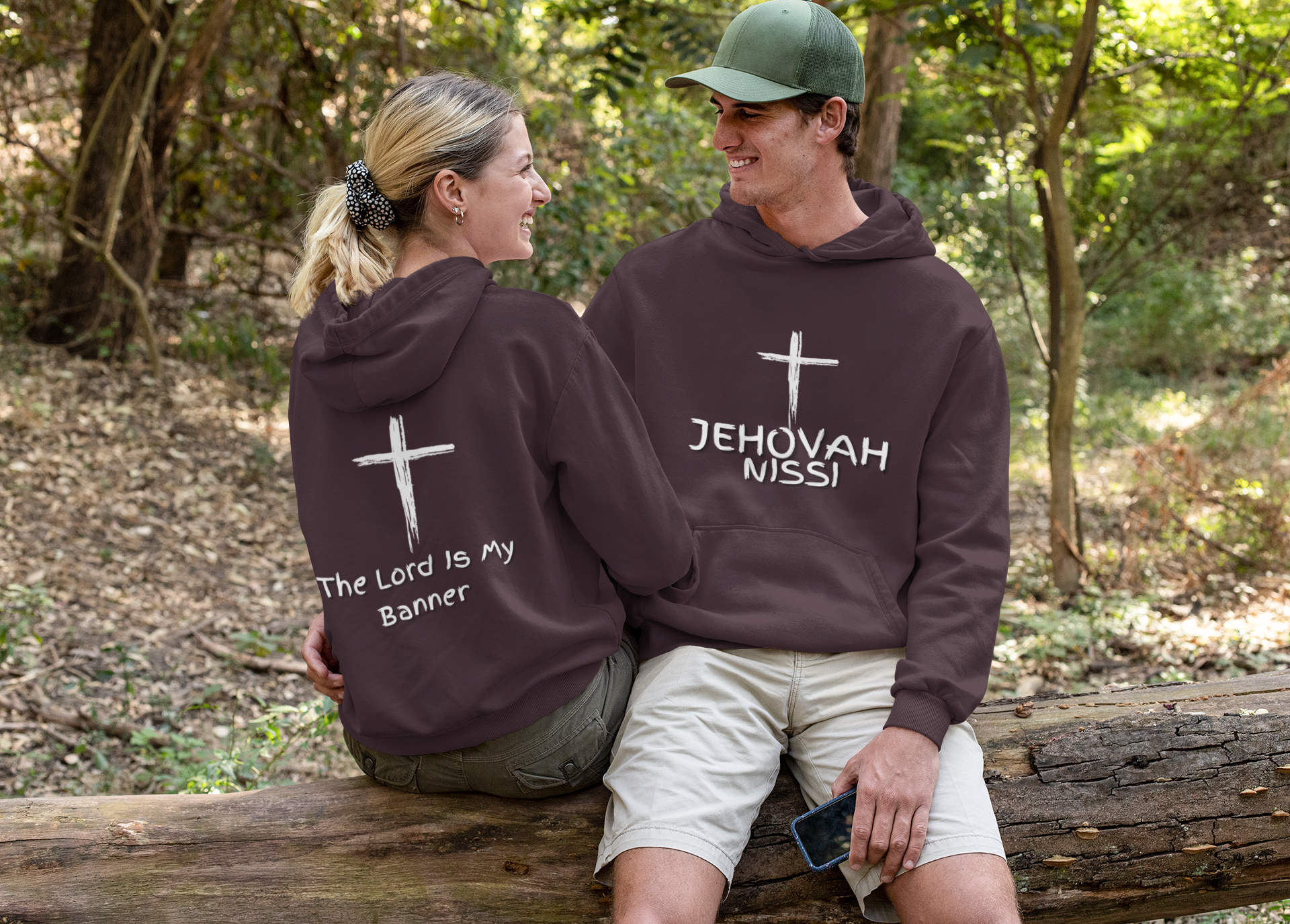 Jehovah Nissi Pullover Hoodie Front & Back - White