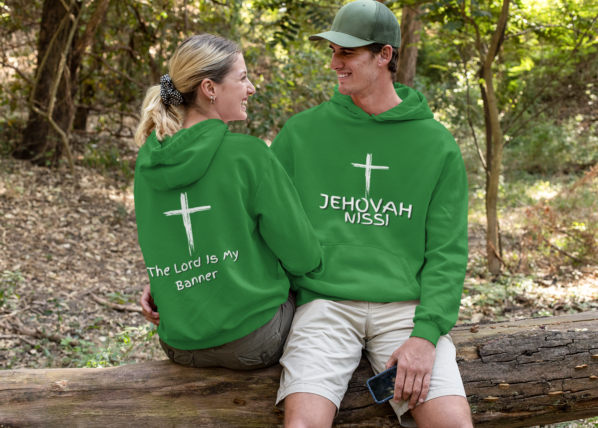 Jehovah Nissi Pullover Hoodie Front & Back - White