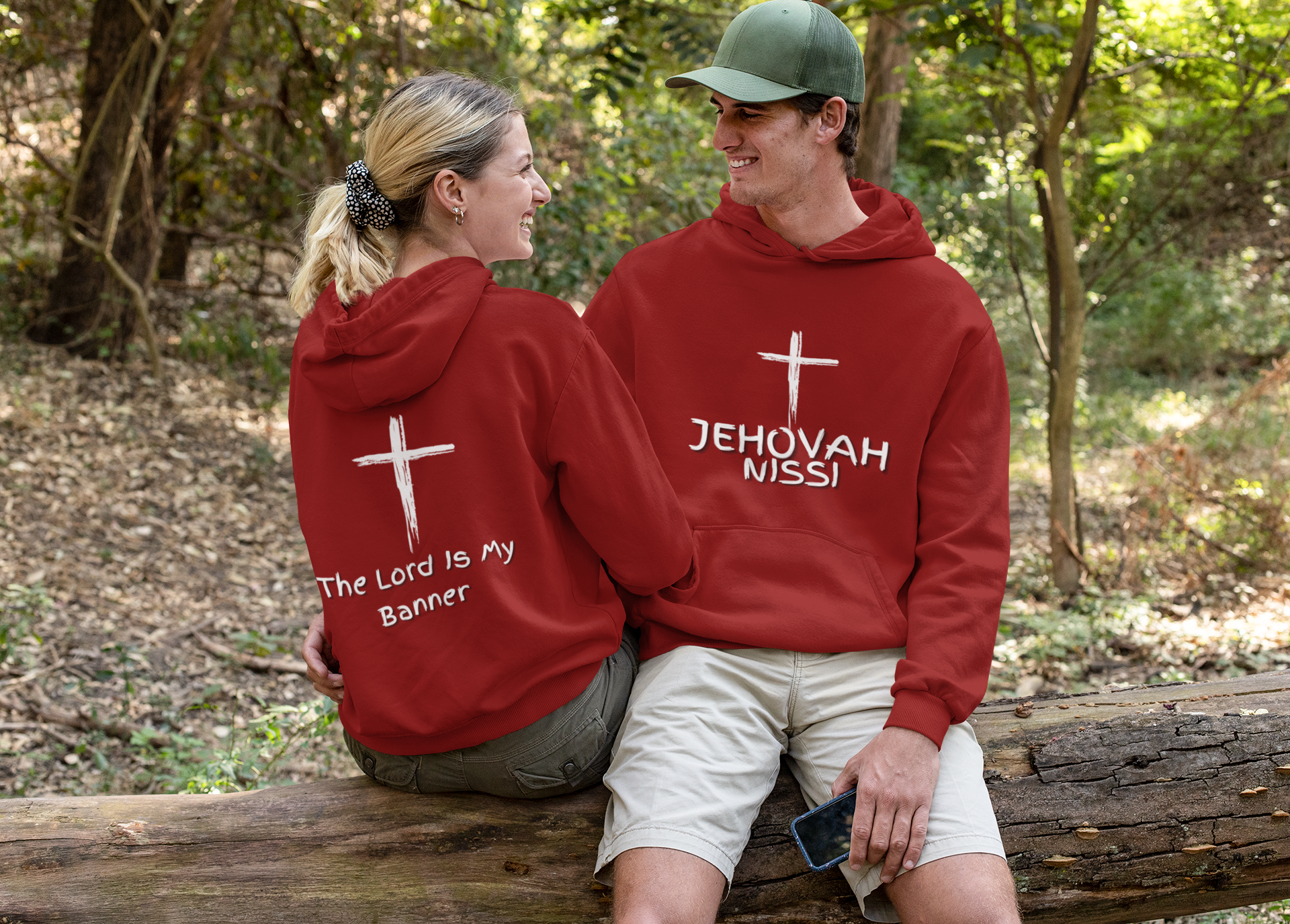 Jehovah Nissi Pullover Hoodie Front & Back - White