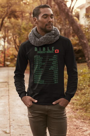 Emergency Bible Numbers Christian T-Shirt - Long Sleeve Green