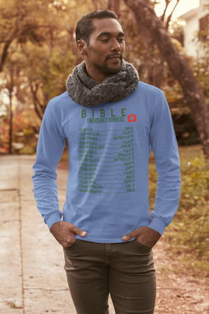 Emergency Bible Numbers Christian T-Shirt - Long Sleeve Green