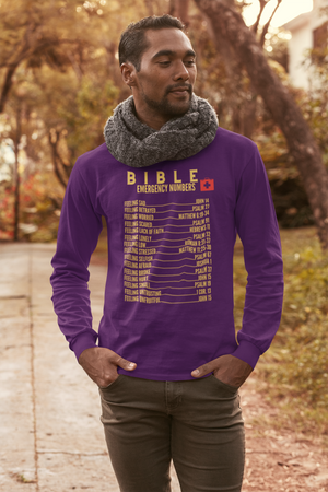 Emergency Bible Numbers Christian T-Shirt - Long Sleeve Gold