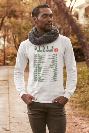 Emergency Bible Numbers Christian T-Shirt - Long Sleeve Green