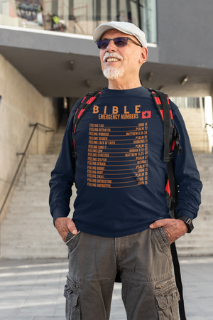 Emergency Bible Numbers Christian T-Shirt - Long Sleeve Orange