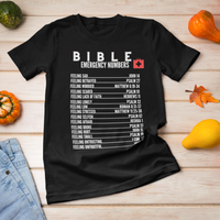Emergency Bible Numbers Christian T-Shirt - Short Sleeve White