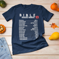 Emergency Bible Numbers Christian T-Shirt - Short Sleeve White