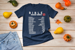 Emergency Bible Numbers Christian T-Shirt - Short Sleeve White