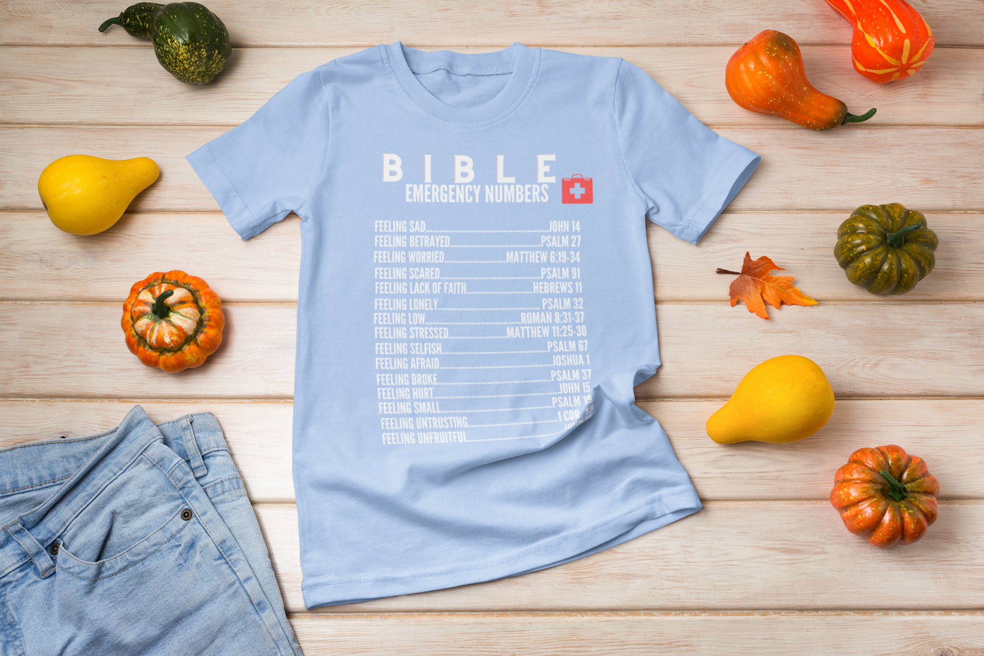 Emergency Bible Numbers Christian T-Shirt - Short Sleeve White