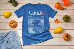 Emergency Bible Numbers Christian T-Shirt - Short Sleeve White