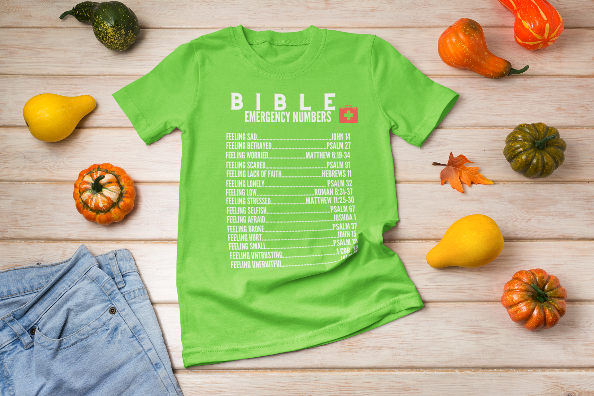 Emergency Bible Numbers Christian T-Shirt - Short Sleeve White