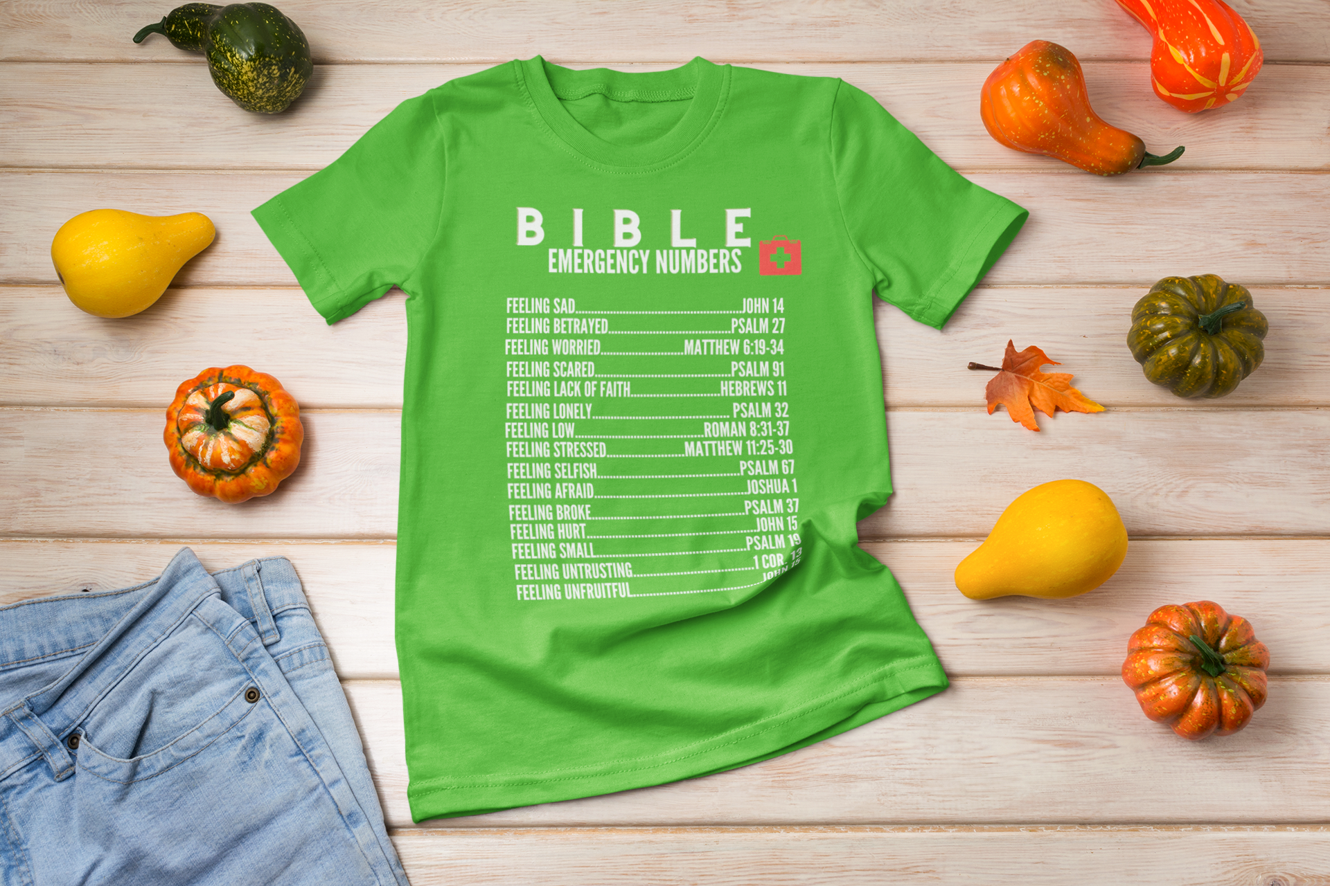 Emergency Bible Numbers Christian T-Shirt - Short Sleeve White
