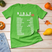 Emergency Bible Numbers Christian T-Shirt - Short Sleeve White