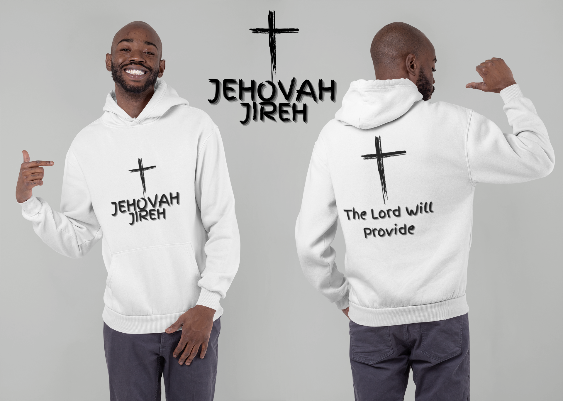 Jehovah Jireh Pullover Hoodie Front & Back - Black