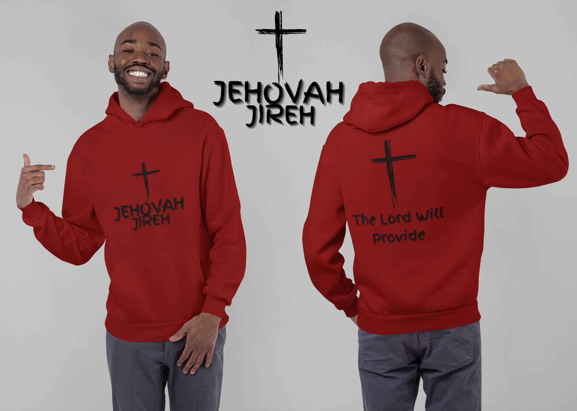 Jehovah Jireh Pullover Hoodie Front & Back - Black