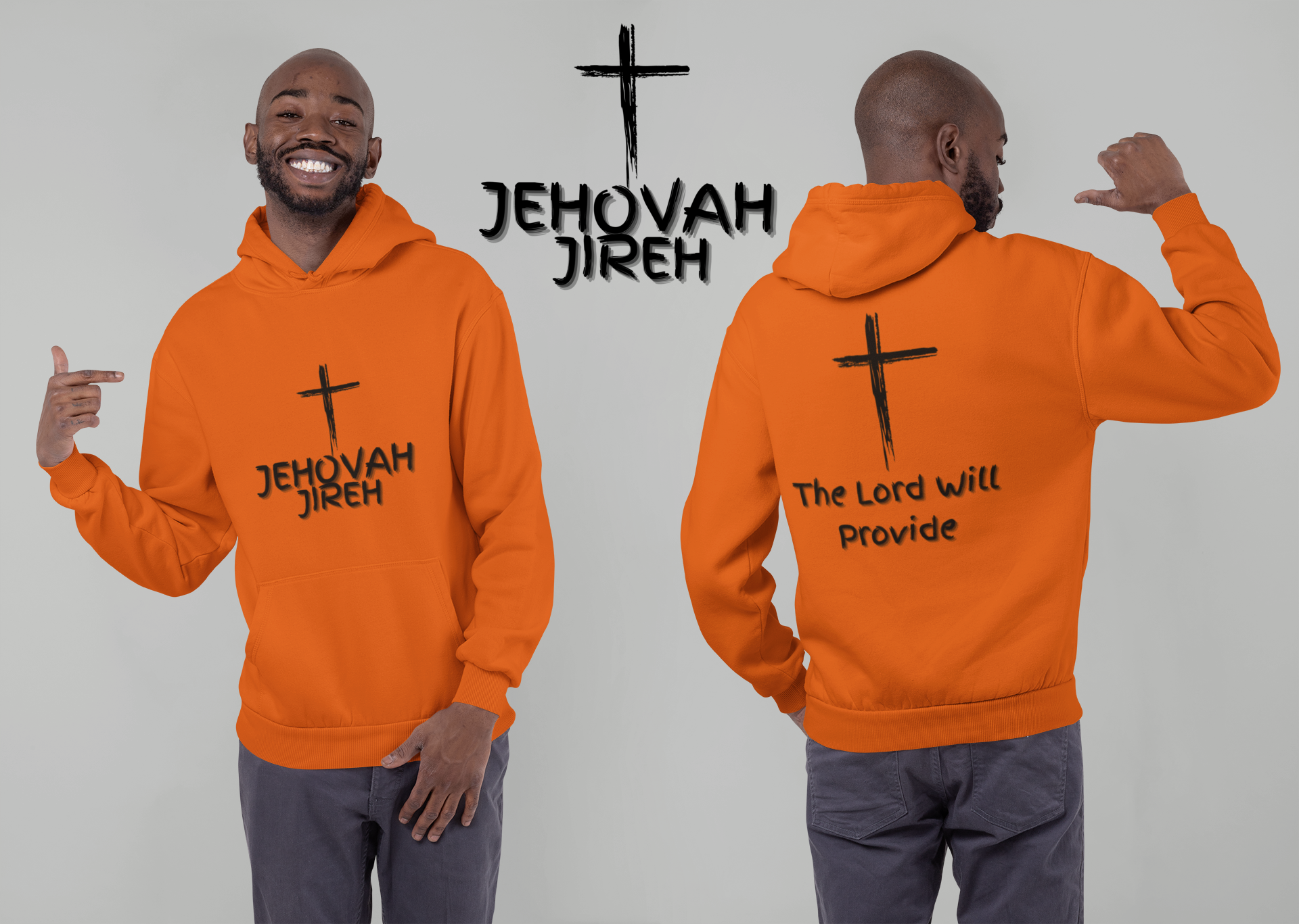 Jehovah Jireh Pullover Hoodie Front & Back - Black