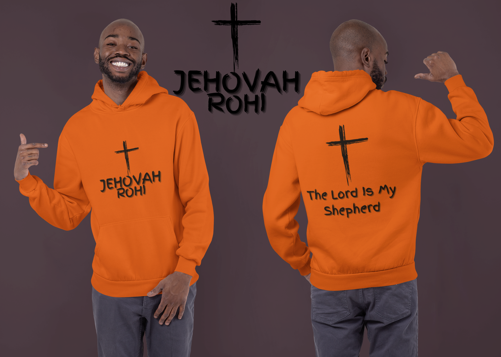 Jehovah Rohi Pullover Hoodie Front & Back - Black