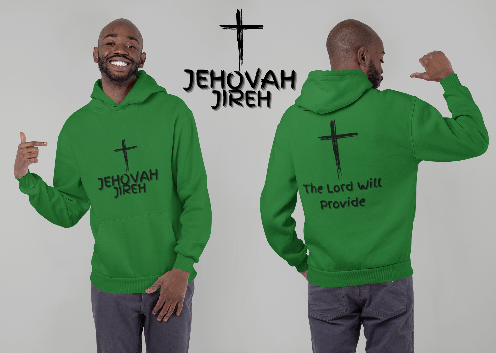 Jehovah Jireh Pullover Hoodie Front & Back - Black