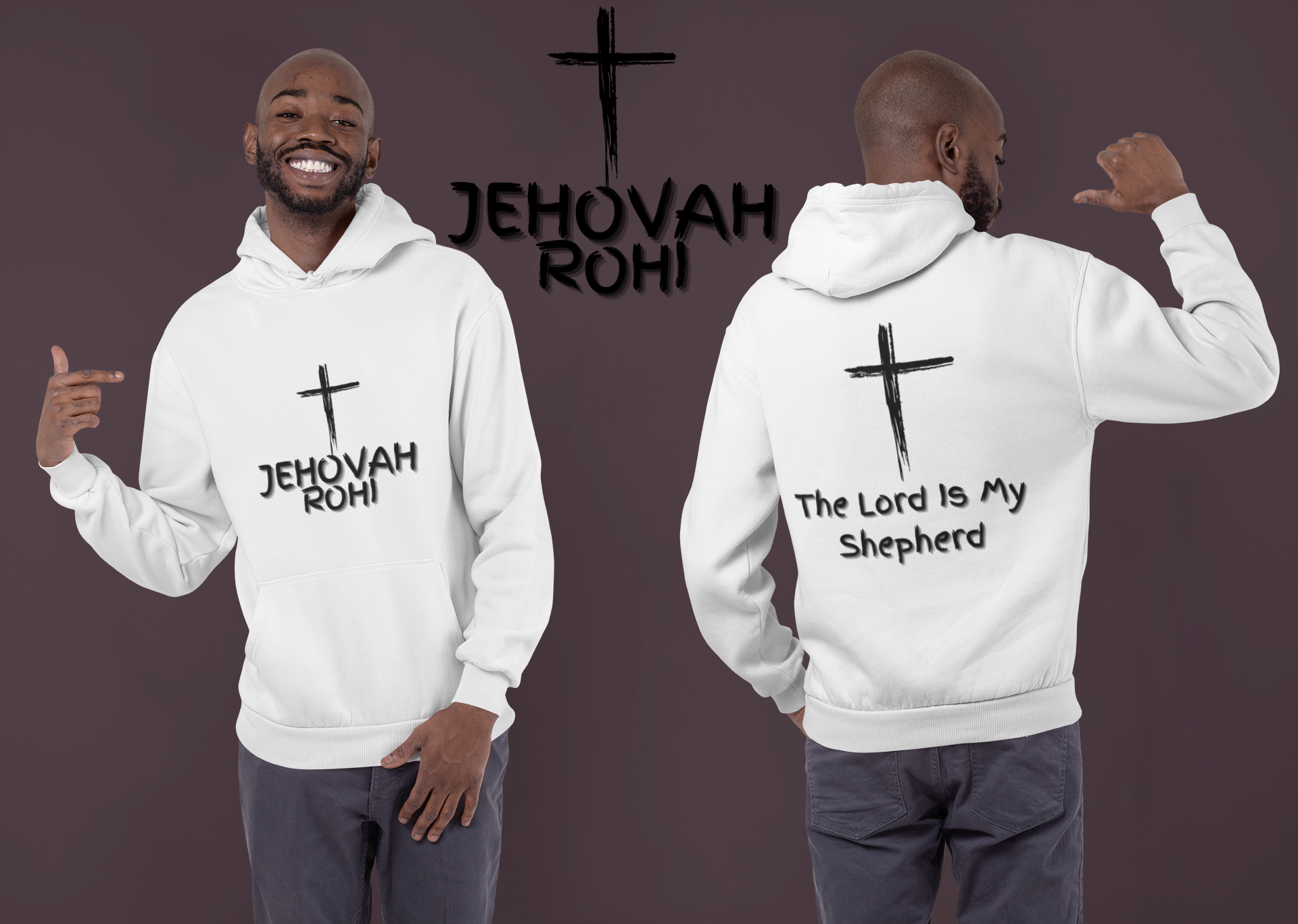 Jehovah Rohi Pullover Hoodie Front & Back - Black