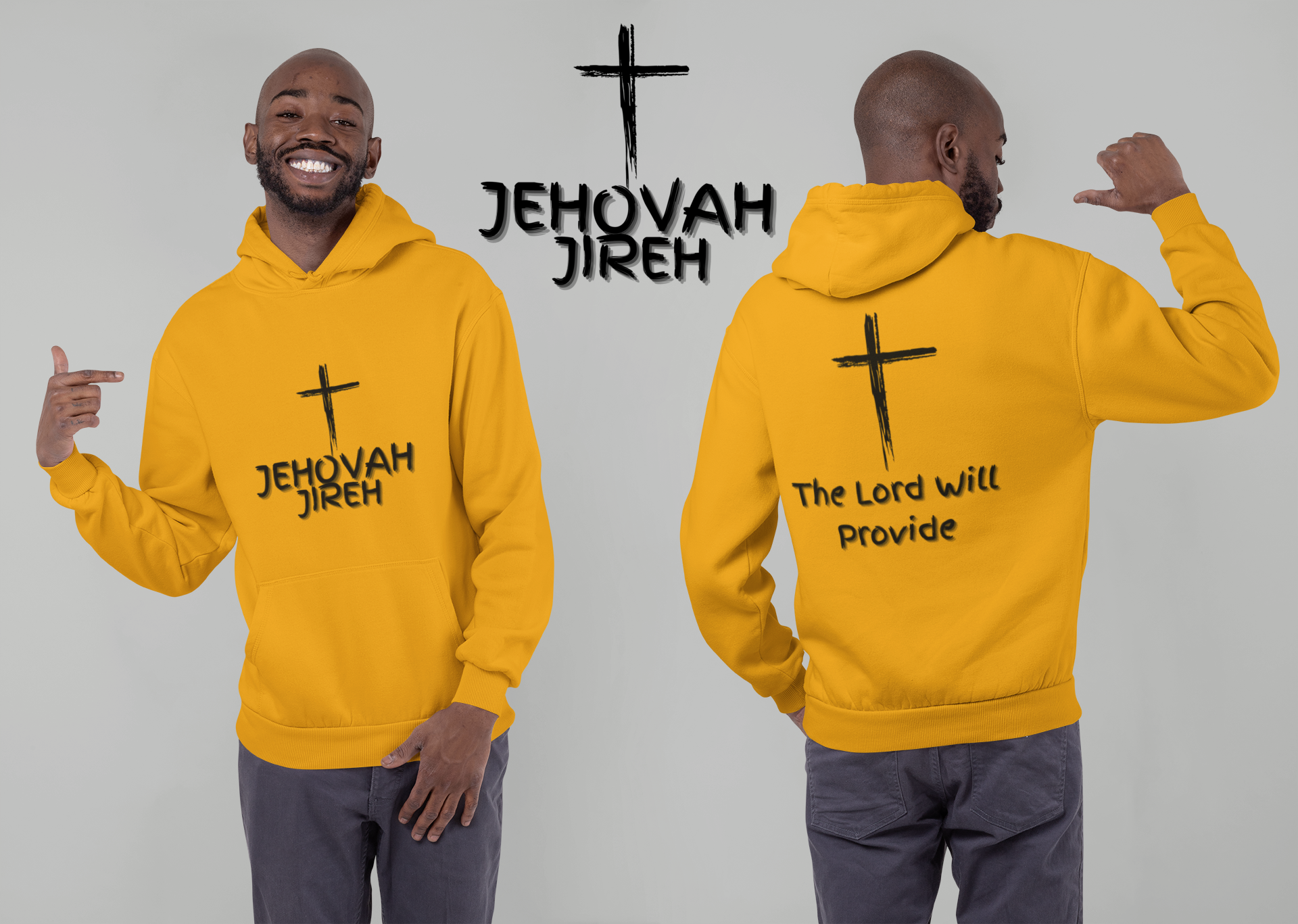 Jehovah Jireh Pullover Hoodie Front & Back - Black