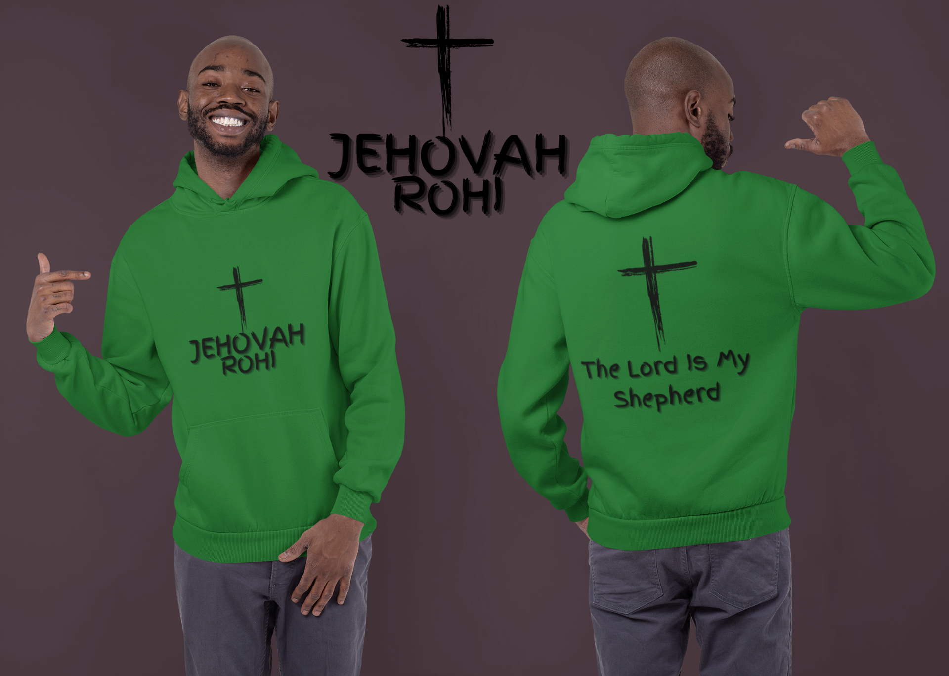 Jehovah Rohi Pullover Hoodie Front & Back - Black