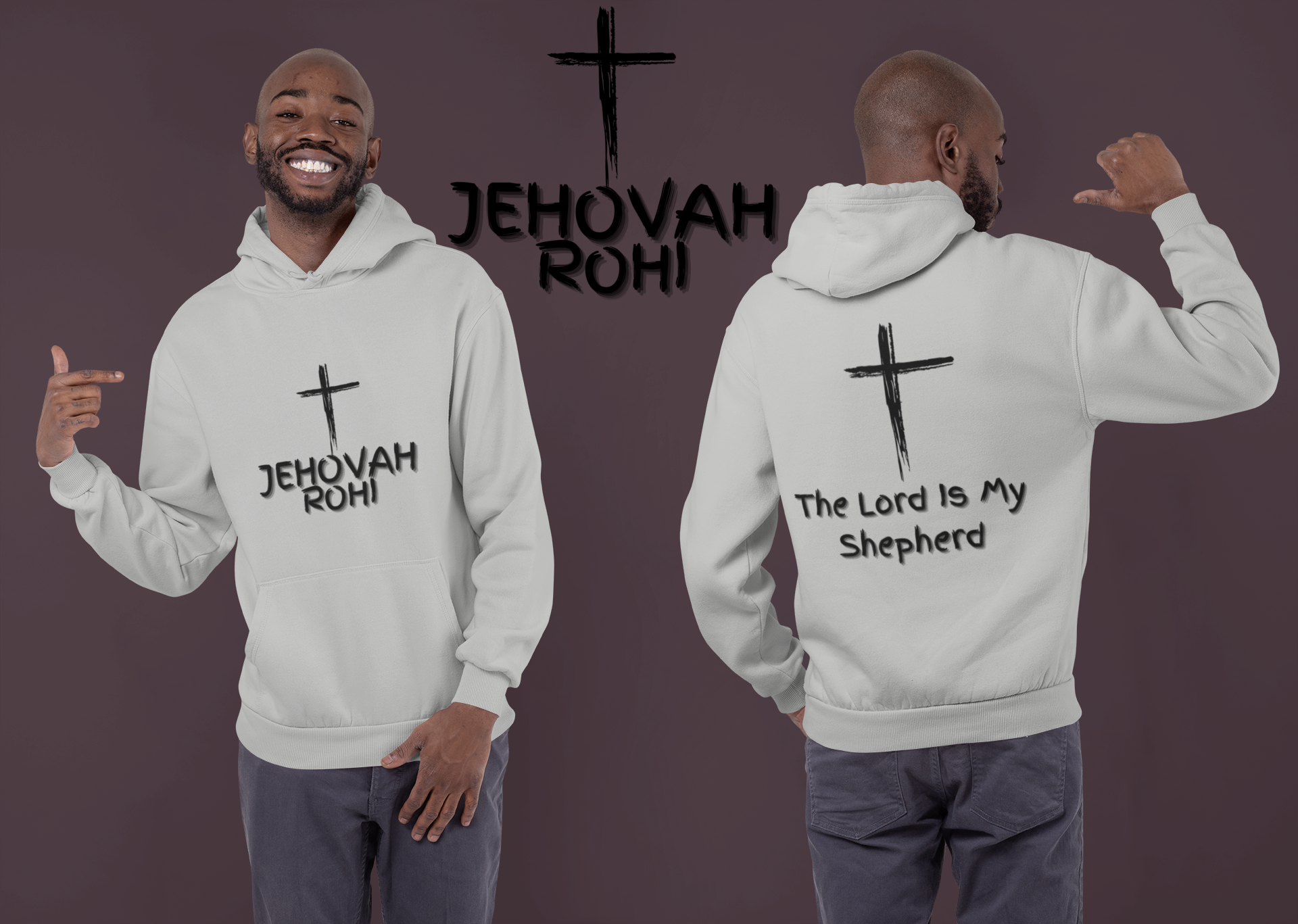 Jehovah Rohi Pullover Hoodie Front & Back - Black