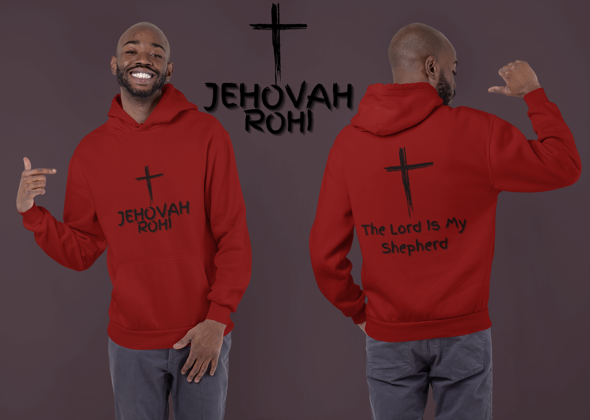 Jehovah Rohi Pullover Hoodie Front & Back - Black