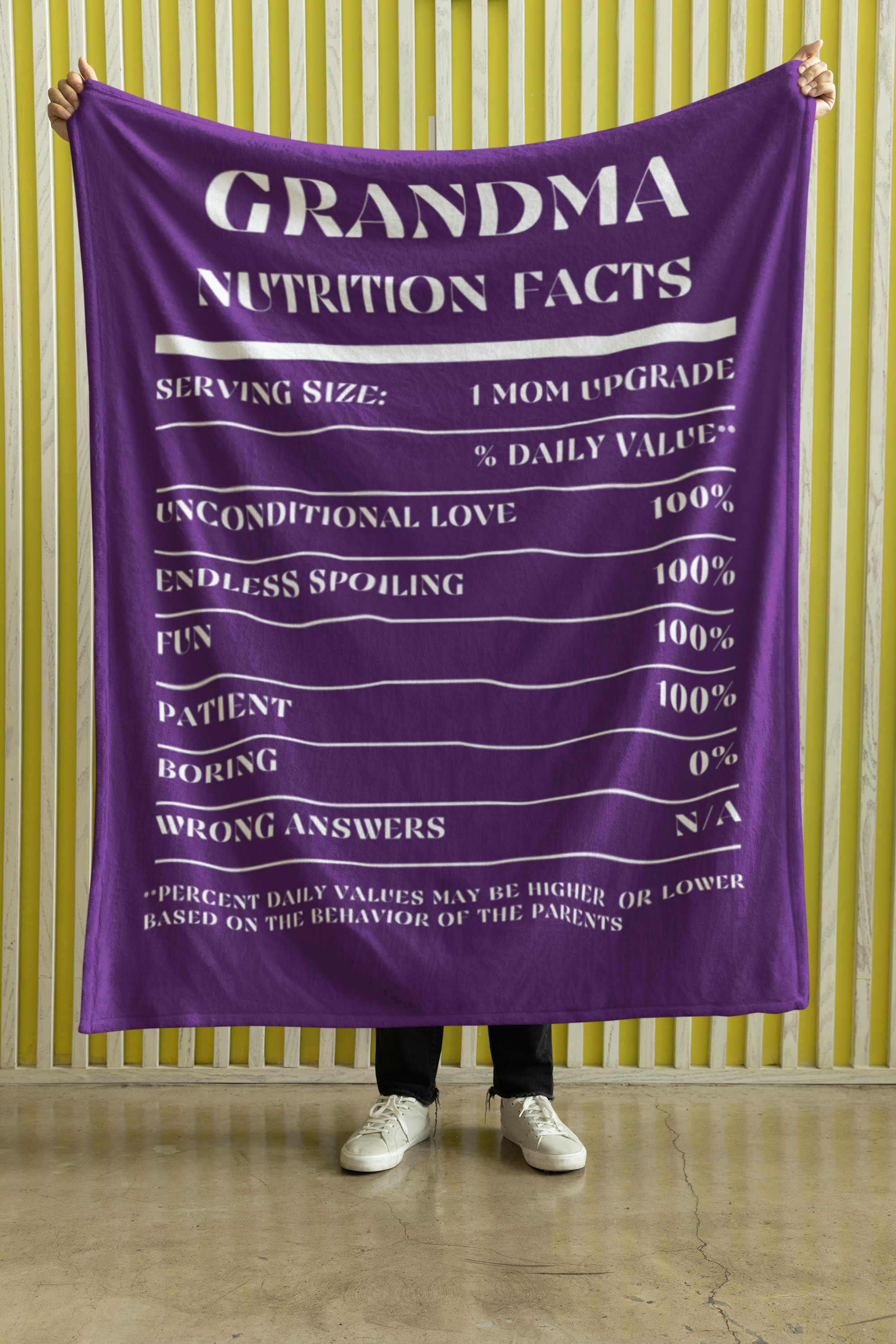 Nutrition Facts Grandma Cozy Plush Fleece Blanket - White