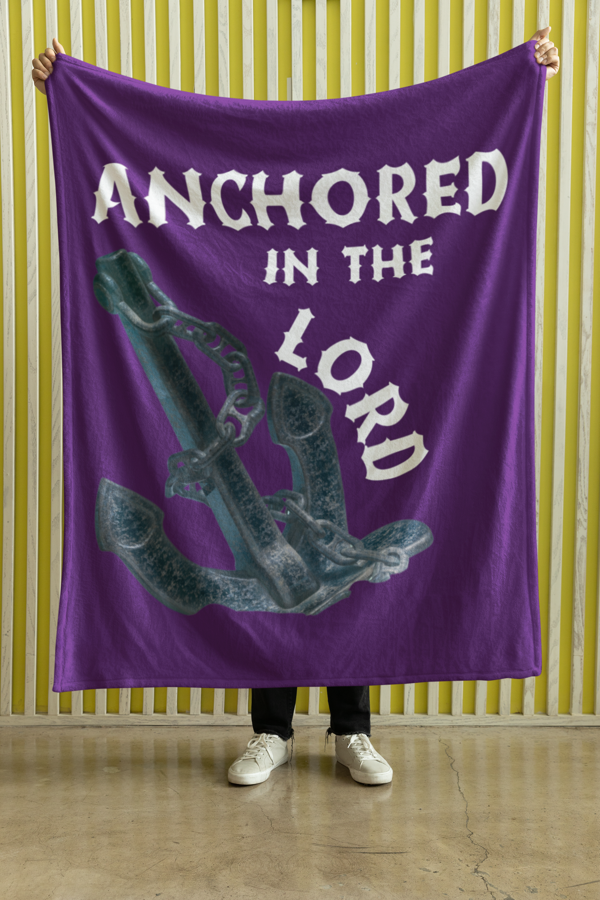 Anchored In The Lord Cozy Plush Fleece Blanket - White