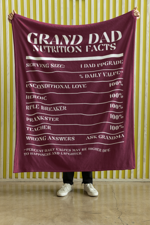 Nutrition Facts Grand Dad Cozy Plush Fleece Blanket - White