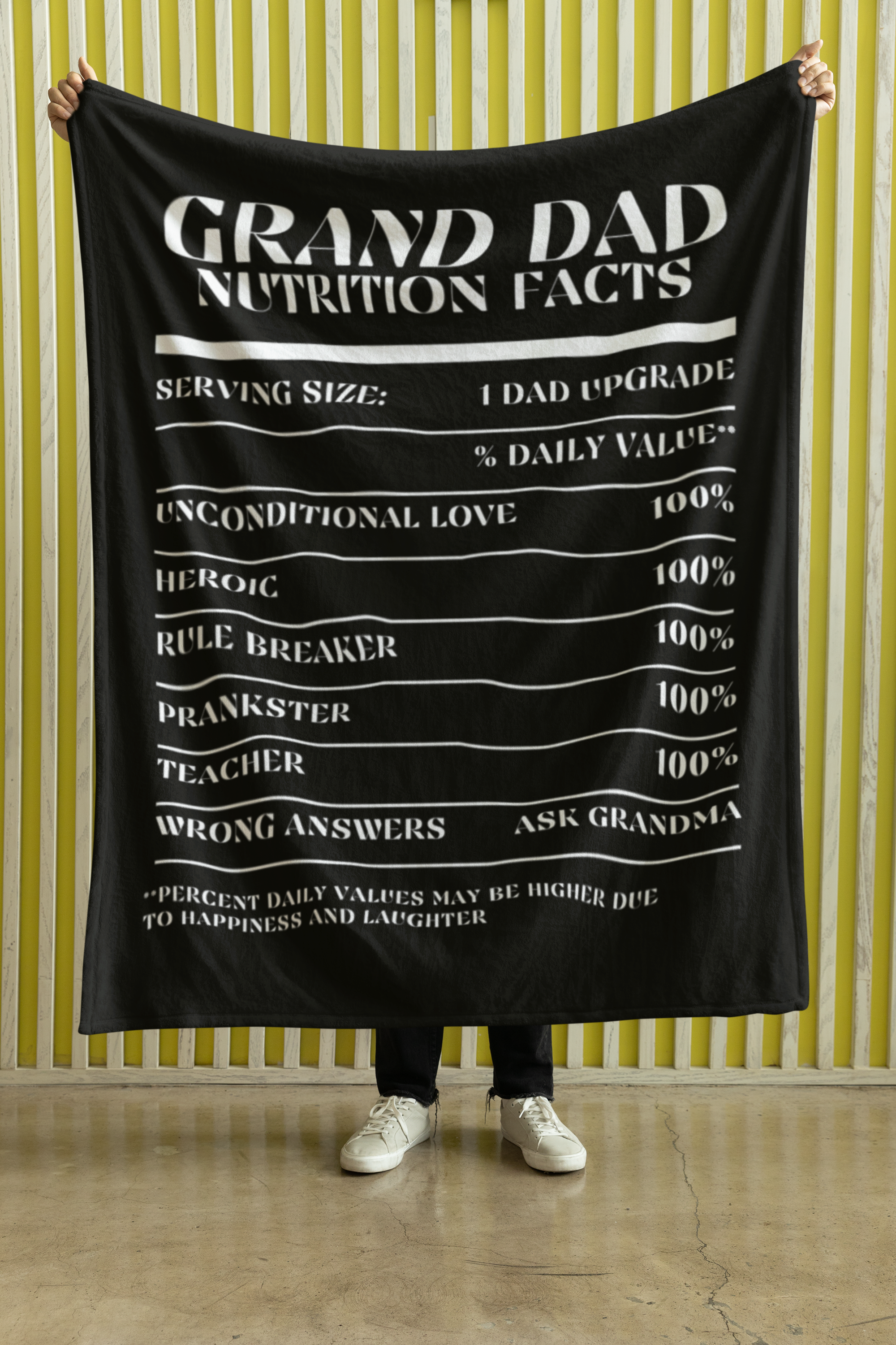 Nutrition Facts Grand Dad Cozy Plush Fleece Blanket - White