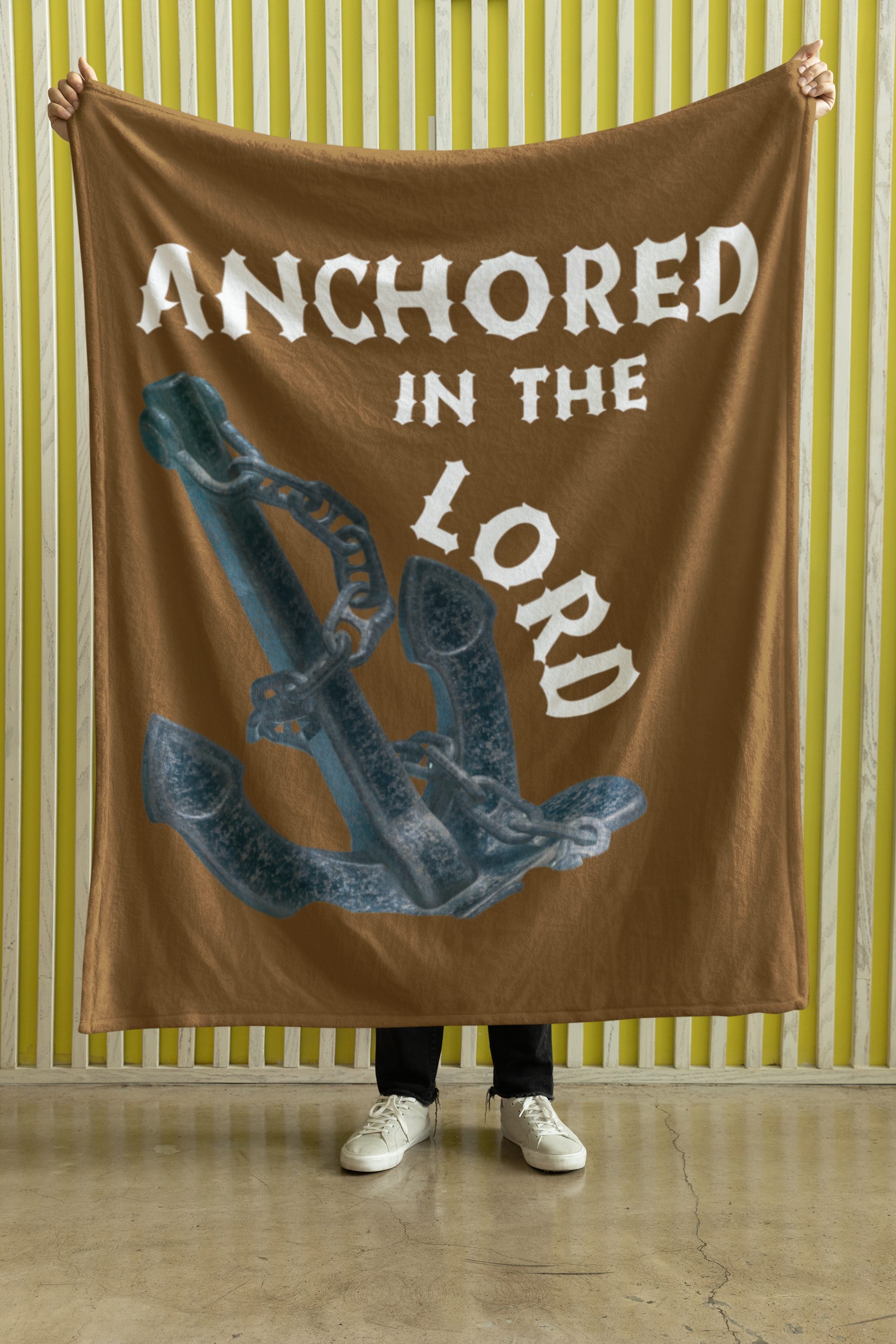 Anchored In The Lord Cozy Plush Fleece Blanket - White