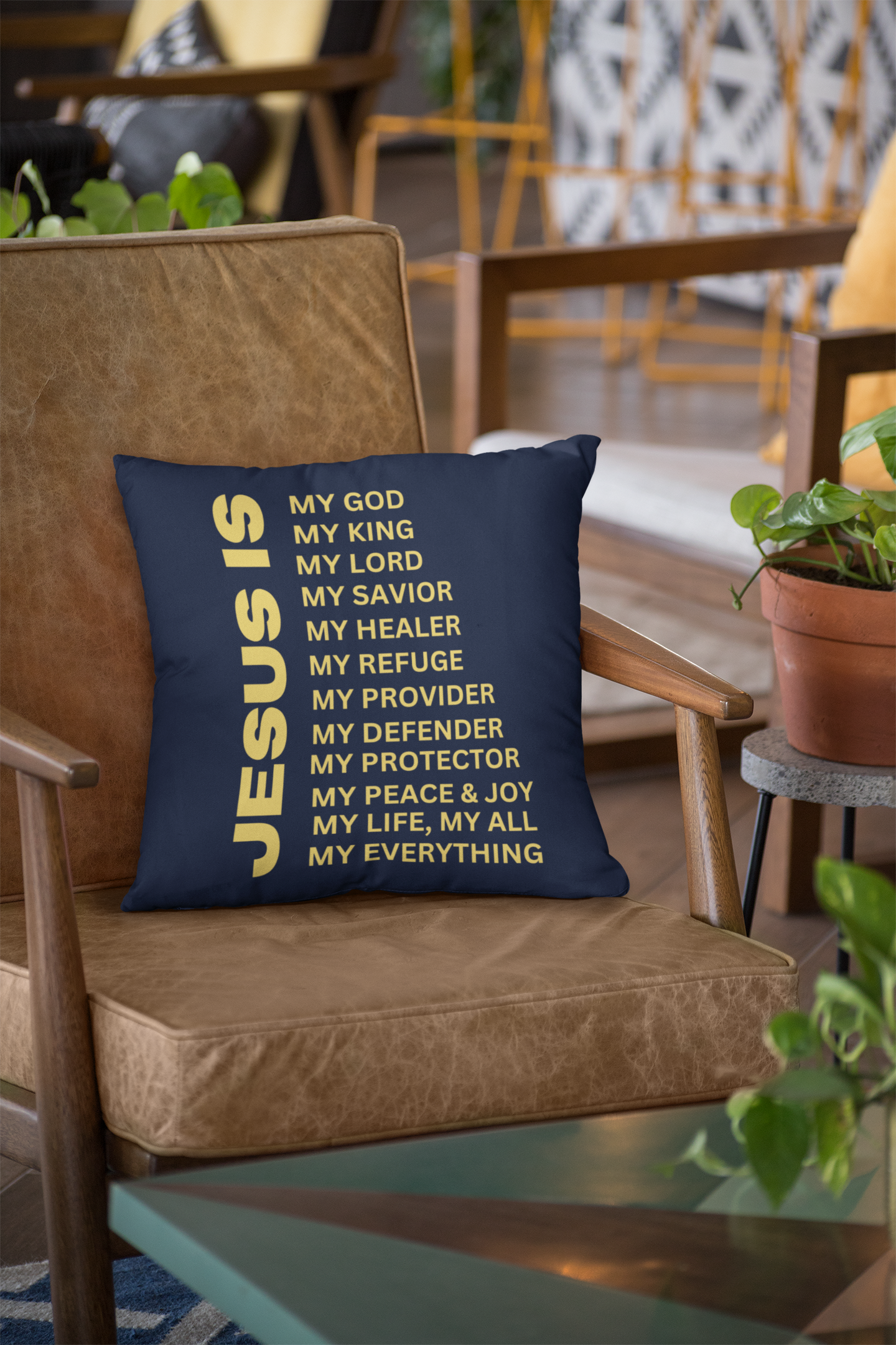 Jesus Is Christian Pillow Gold