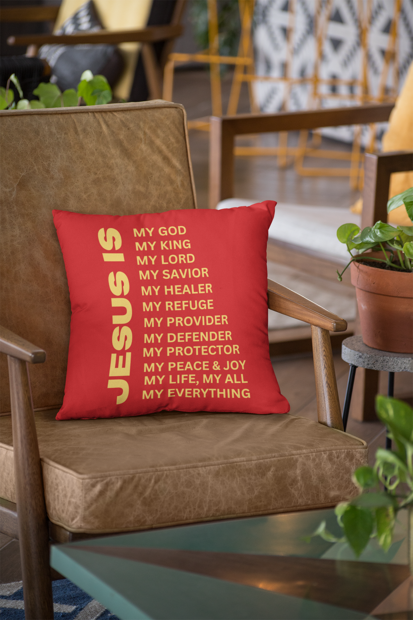 Jesus Is Christian Pillow Gold