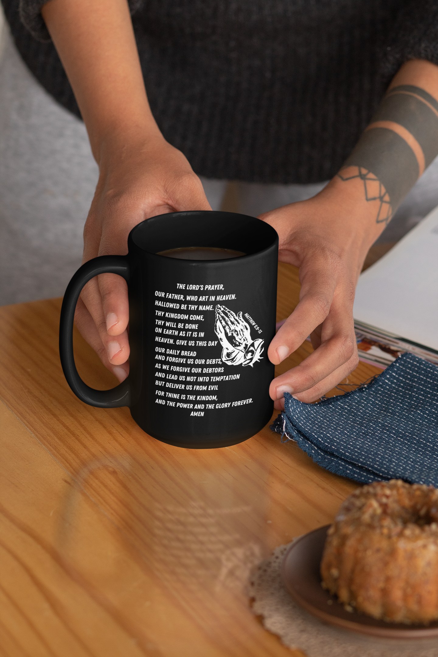 Lord's Prayer Black Mug