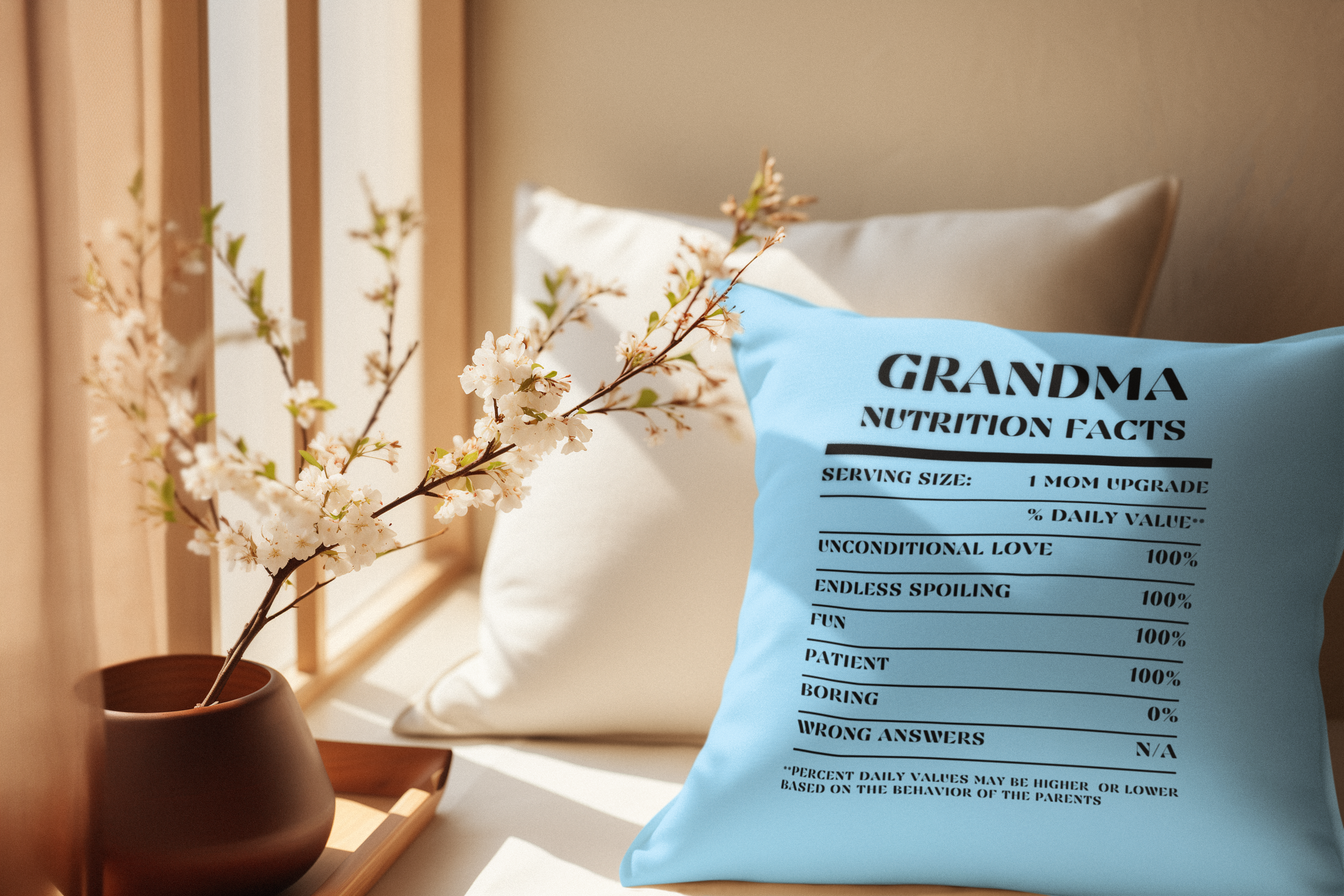 Nutrition Facts Pillow - Grandma - Black