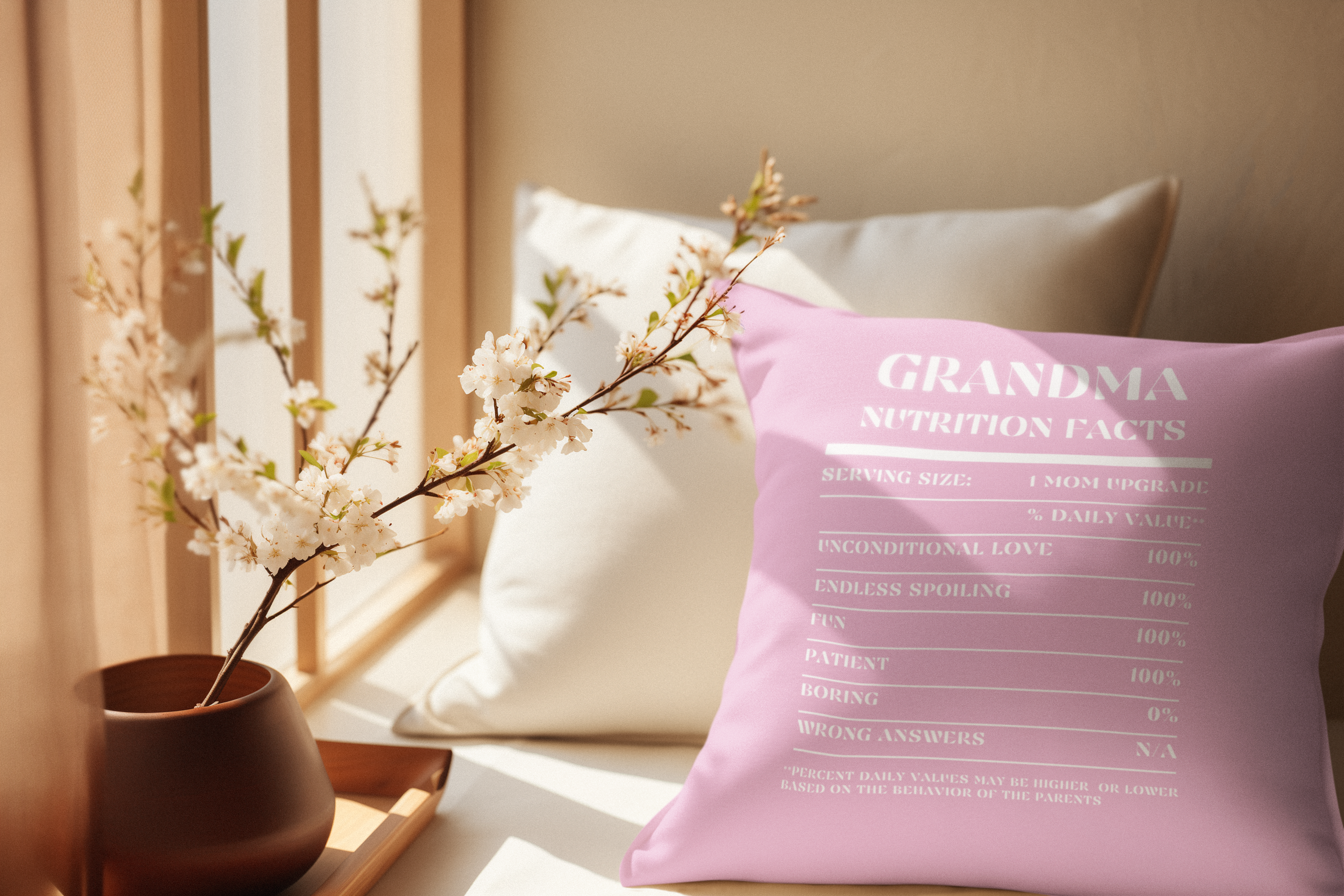 Nutrition Facts Pillow - Grandma - White