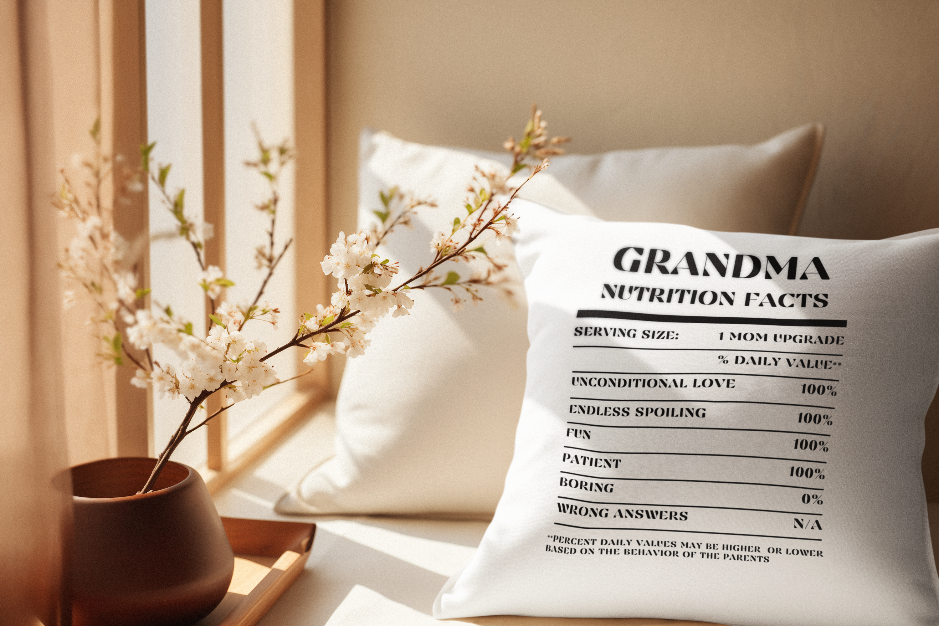 Nutrition Facts Pillow - Grandma - Black