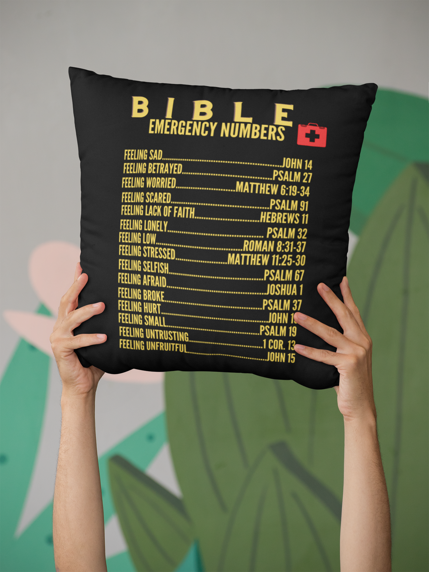 Emergency Bible Numbers Christian Pillow Gold