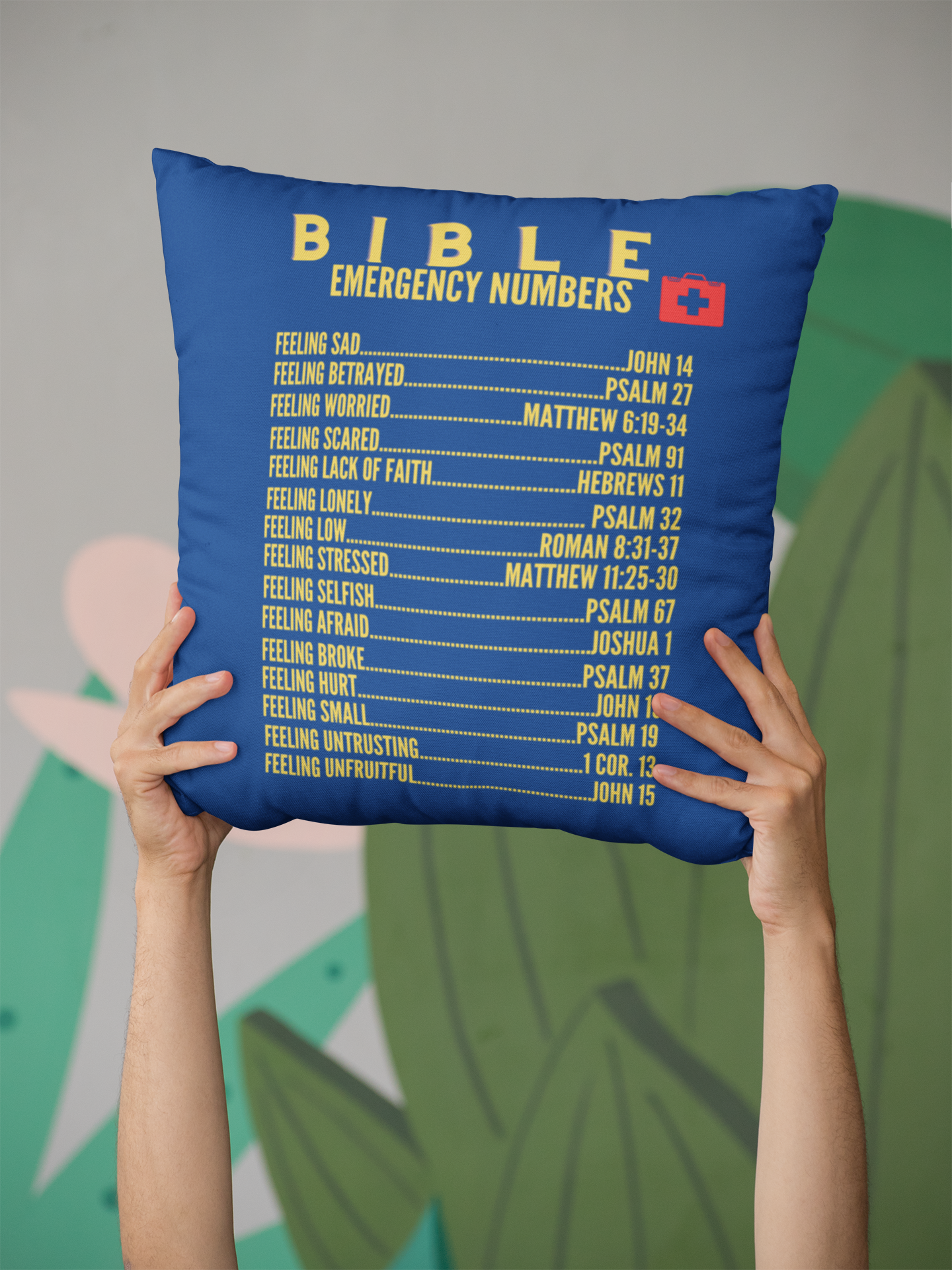 Emergency Bible Numbers Christian Pillow Gold