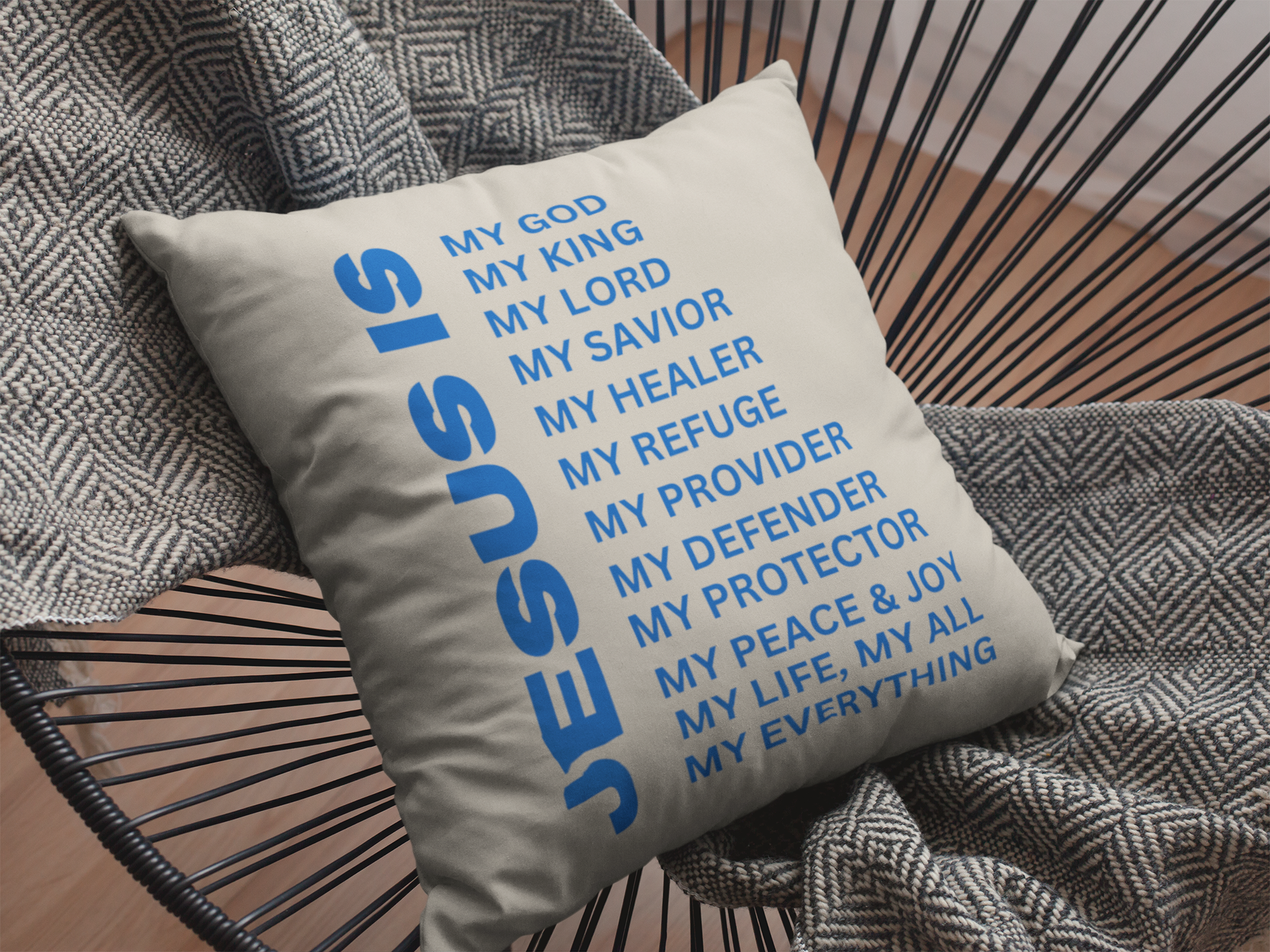 Jesus Is Christian Pillow Blue