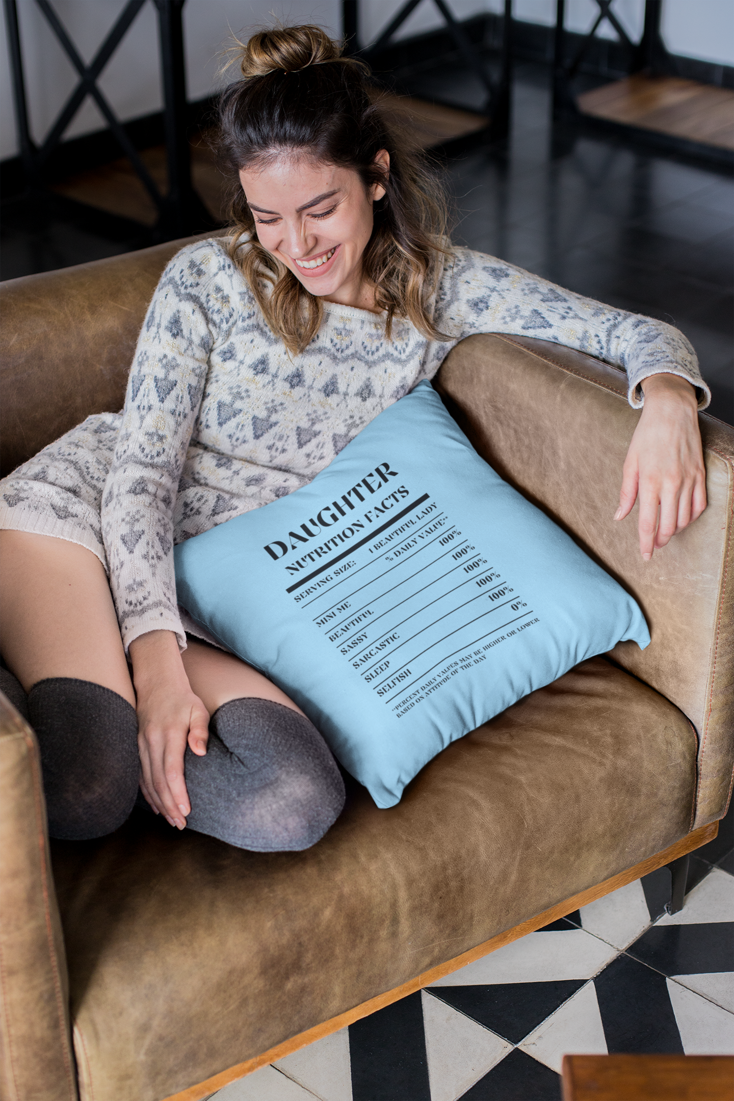 Nutrition Facts Pillow - Daughter - Black