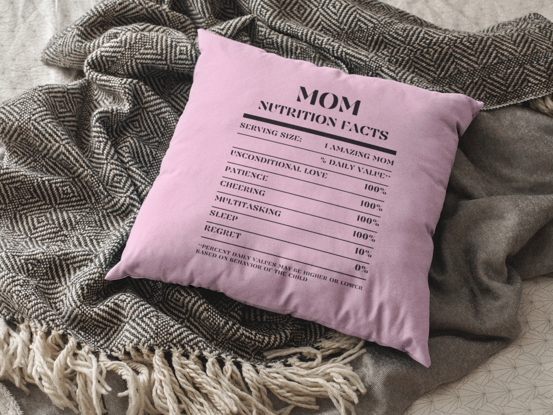 Nutrition Facts Pillow - Mom - Black