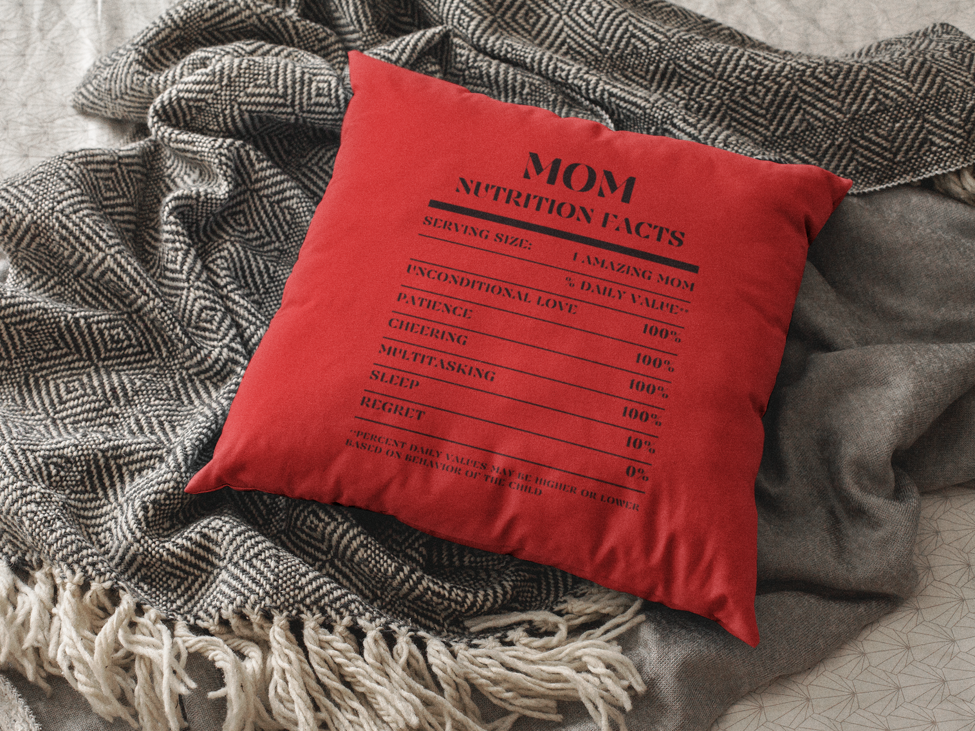 Nutrition Facts Pillow - Mom - Black