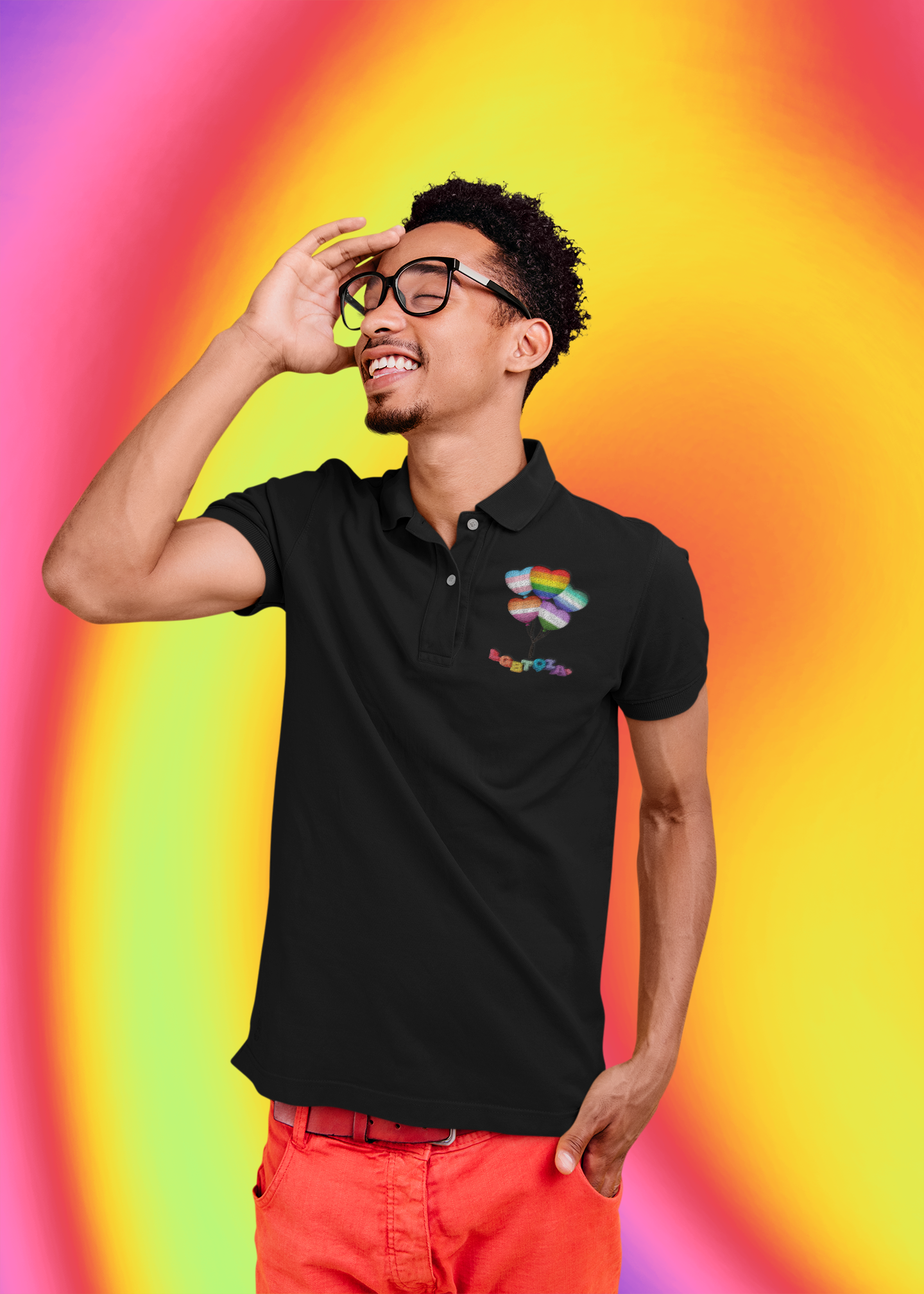 Pride Heart Balloons Short Sleeve Polo