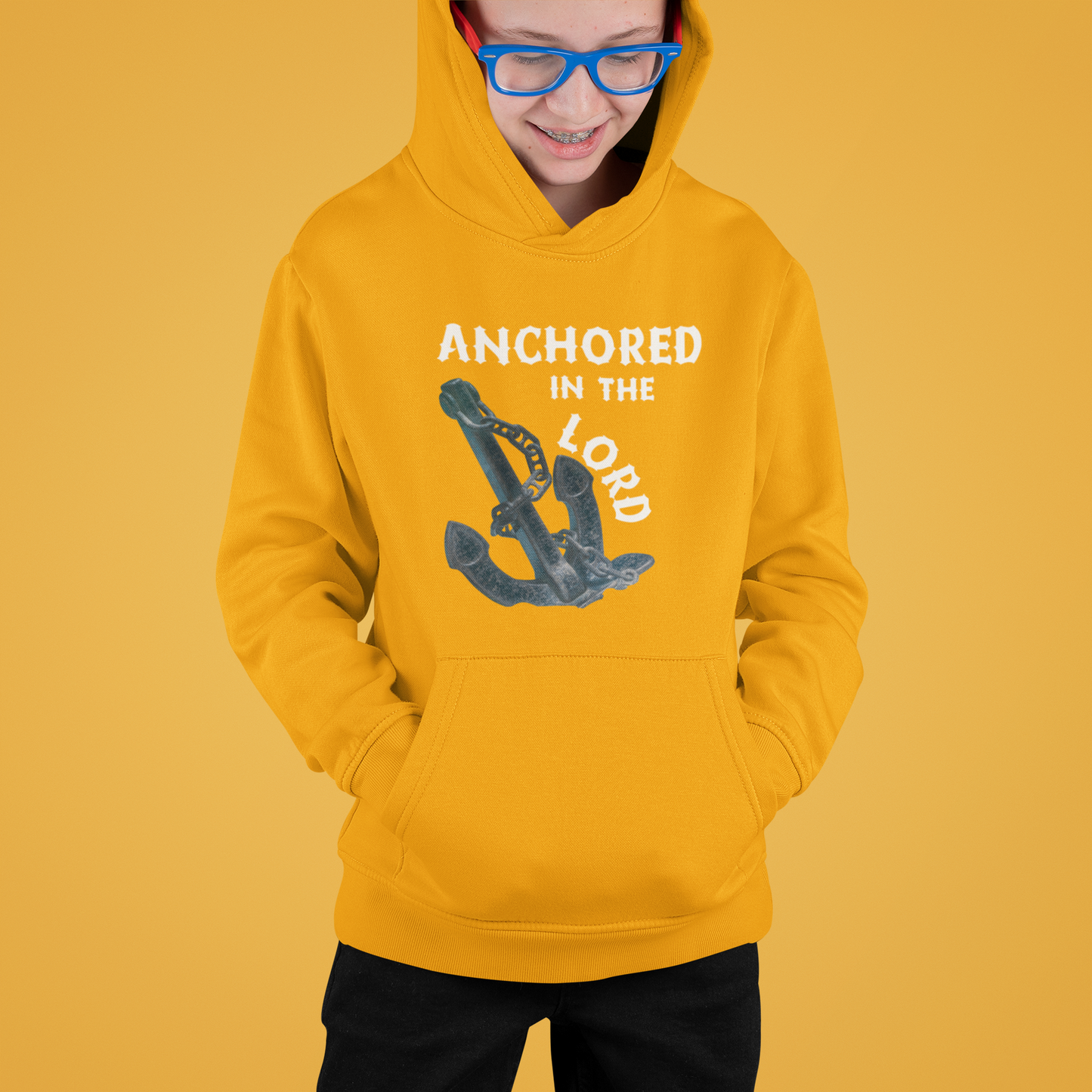Anchored in the Lord Youth Hoodie - White