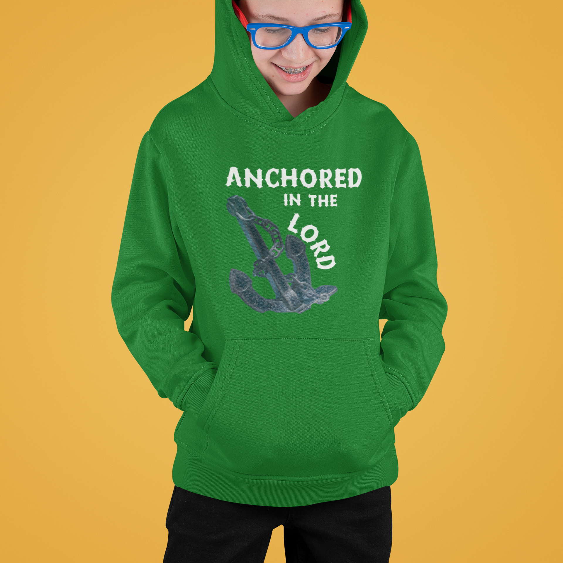 Anchored in the Lord Youth Hoodie - White