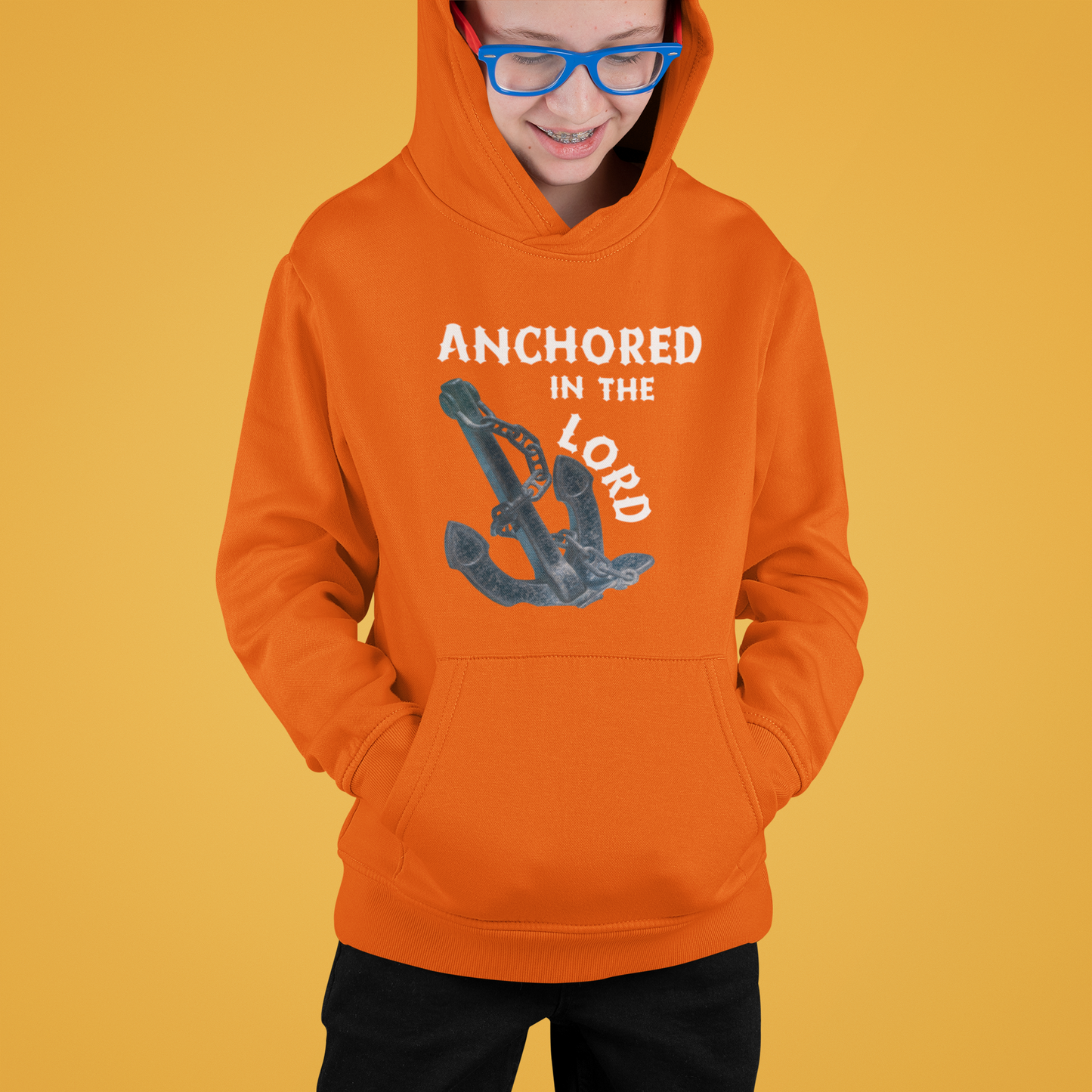 Anchored in the Lord Youth Hoodie - White