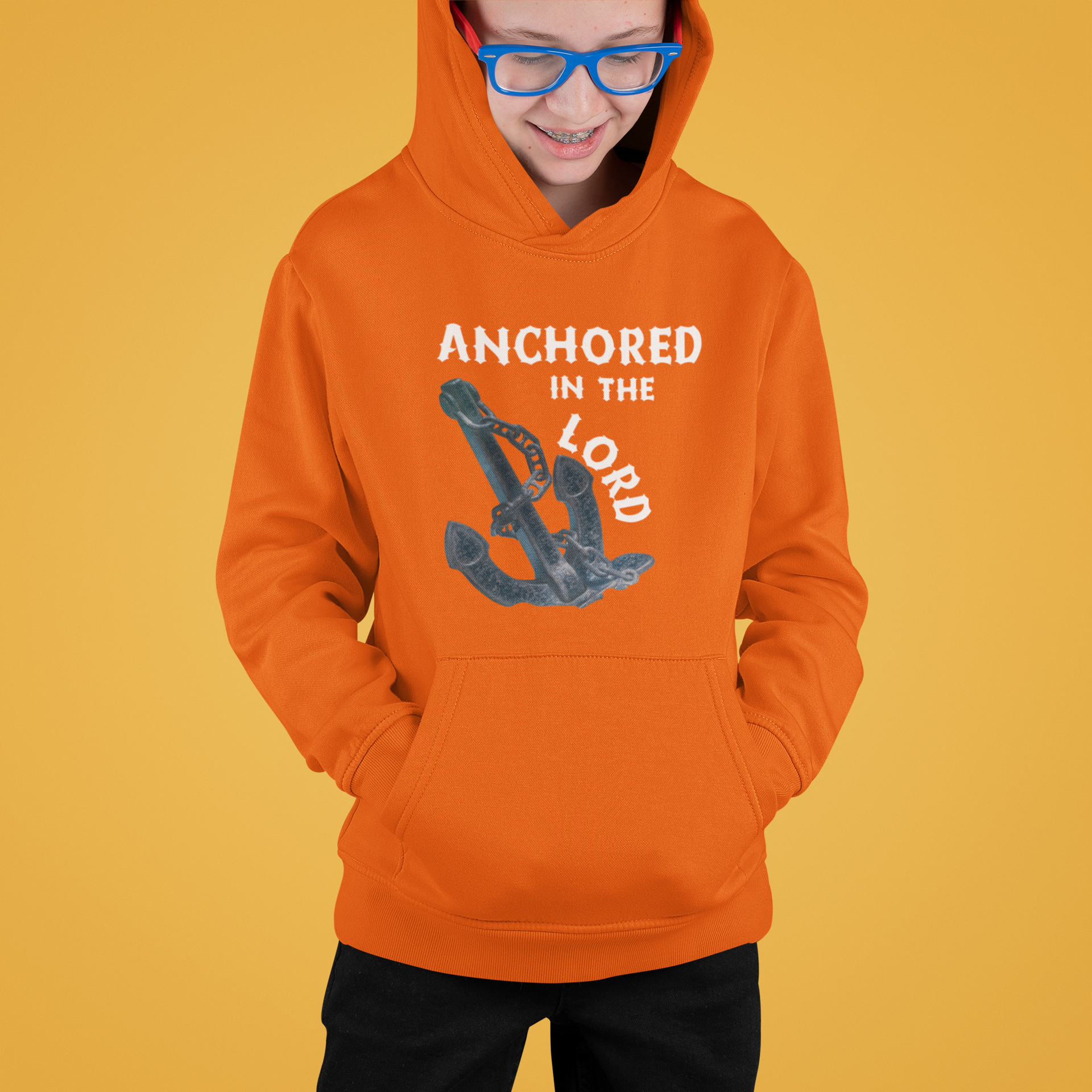 Anchored in the Lord Youth Hoodie - White