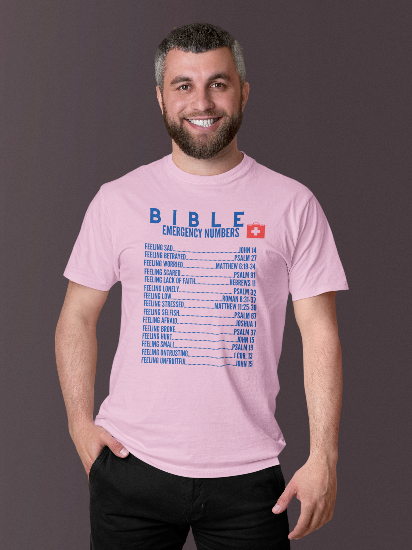 Emergency Bible Numbers Christian T-Shirt - Short Sleeve Blue